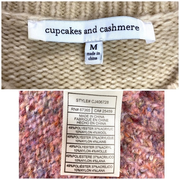 CUPCAKE and Cashmere Color Block Crew neck Chunky Sweater in Beige / Pink Size M - Picture 6 of 9